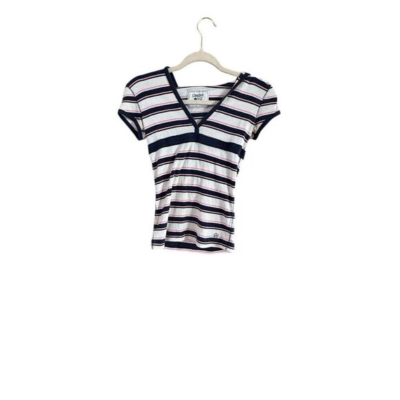 Limited to size 14 blue and white and pink striped hoodie short sleeved top - Picture 6 of 7
